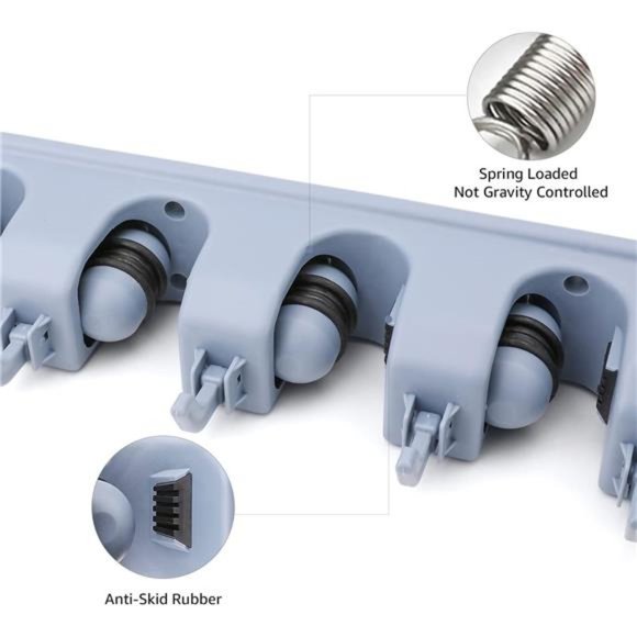 Rectangular Wall Mount Broom Holder and Garden Tool Organizer, 6 Hook and 5 slot - Picture 4 of 7